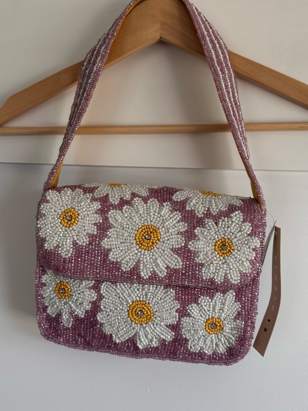Studio 12 Handmade Beaded Daisy Shoulder Bag Lilac Floral Purse NW